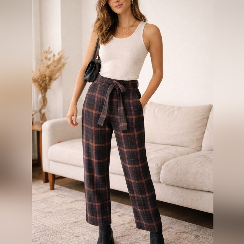 Wilfred Dark Blue and Brown Plaid Women's Trousers Size 0
